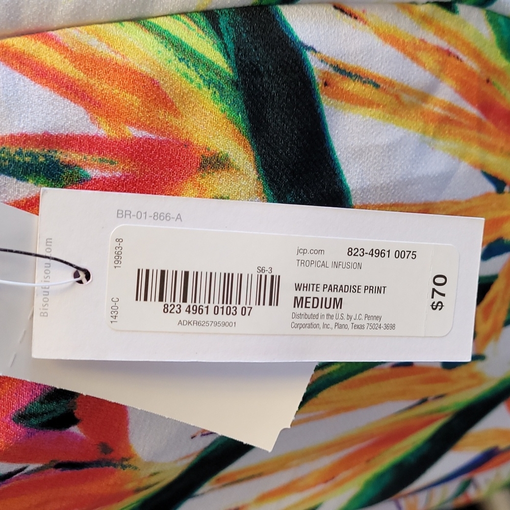 NWT Bisou Bisou Tropical White Paradise Print Palazzo Pant sz Medium - Picture 6 of 8